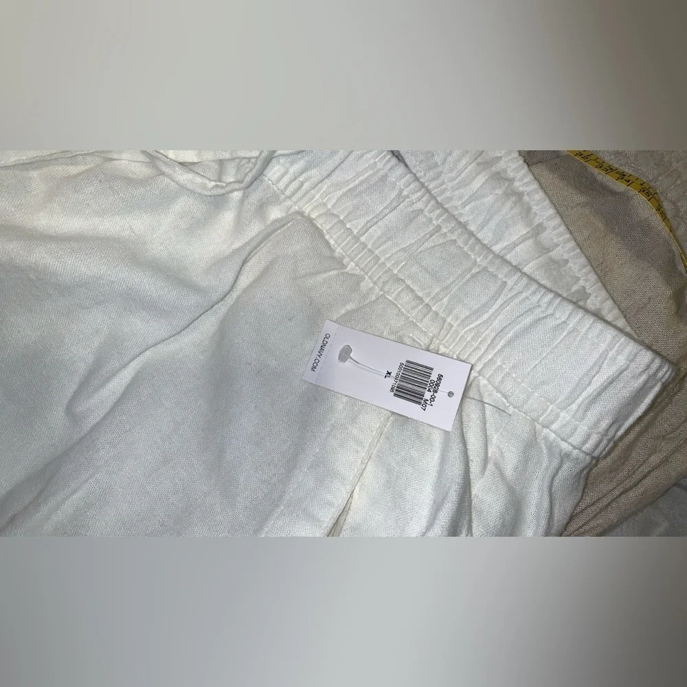 Old navy lot of 2 pairs linen pull on pants tan and white nwt size XL Wide leg
